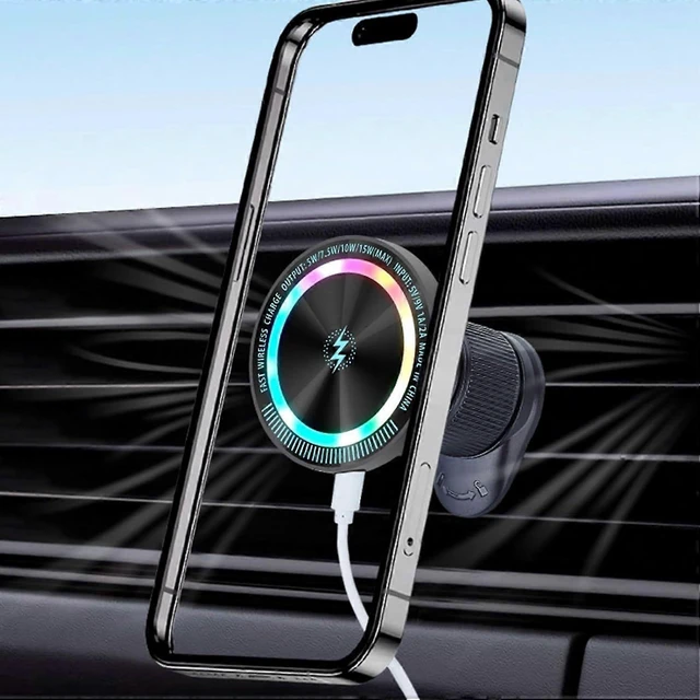 Alt view image 7 of 10 - Ecocleanpath 15W Fast Charging Car Phone Holder with LED Light - 360° Rotating Air Vent/Dashboard Mount (Black)