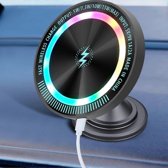 Alt view image 10 of 10 - Ecocleanpath 15W Fast Charging Car Phone Holder with LED Light - 360° Rotating Air Vent/Dashboard Mount (Black)
