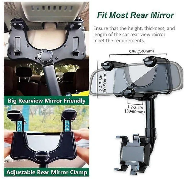 Alt view image 8 of 10 - Ecocleanpath 360° Rotating Rearview Mirror Phone Holder for Car, Adjustable Arm, Universal Mount (Black)