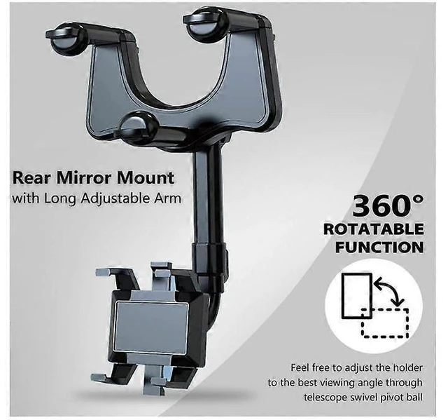 Alt view image 7 of 10 - Ecocleanpath 360° Rotating Rearview Mirror Phone Holder for Car, Adjustable Arm, Universal Mount (Black)