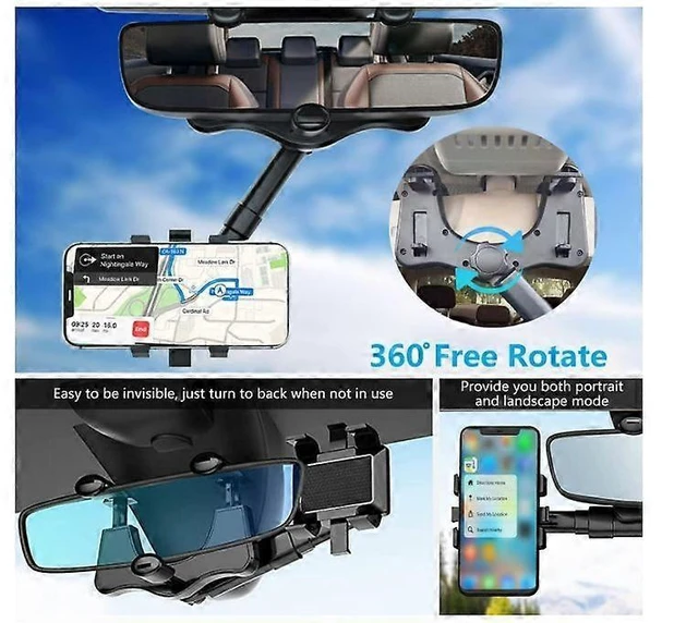 Alt view image 10 of 10 - Ecocleanpath 360° Rotating Rearview Mirror Phone Holder for Car, Adjustable Arm, Universal Mount (Black)