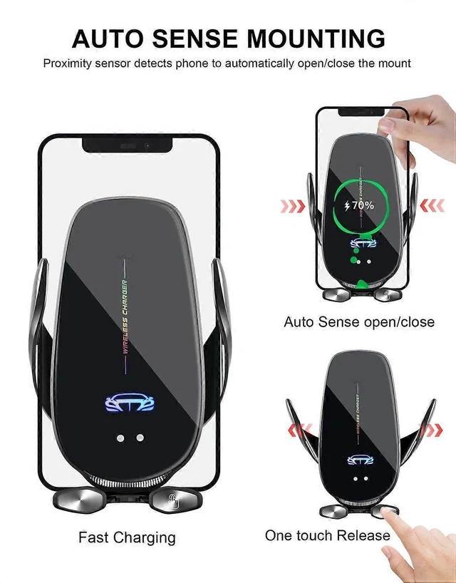 Alt view image 8 of 8 - Ecocleanpath 15W Auto Clamping Wireless Car Charger Mount, Fast Charging Phone Holder for iPhone & Android (Silver)