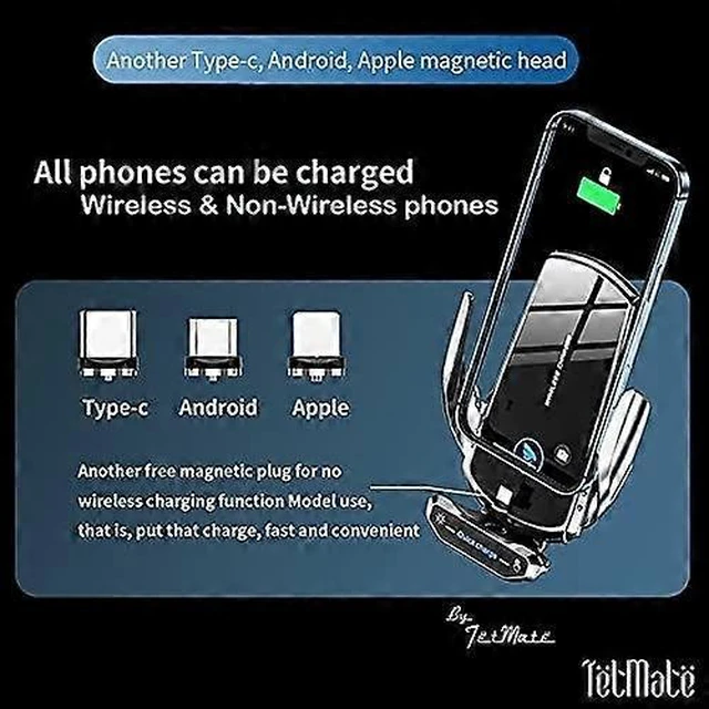 Alt view image 8 of 10 - Ecocleanpath 15W Qi Fast Wireless Car Charger Mount - Auto Clamping, Magnetic & Universal Phone Holder (Blue)