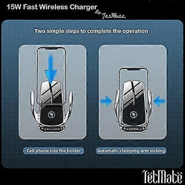 Alt view image 10 of 10 - Ecocleanpath 15W Qi Fast Wireless Car Charger Mount - Auto Clamping, Magnetic & Universal Phone Holder (Blue)