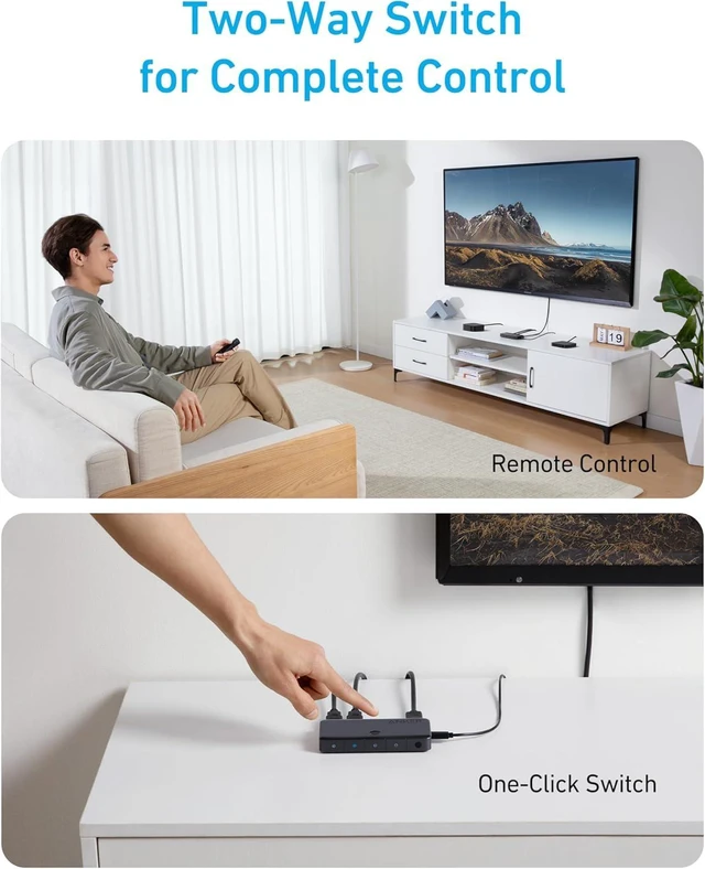 Alt view image 10 of 14 - HDMI Switch 4K@60Hz HDMI Switcher 4 in 1 Out with Smooth Finish Supports HDR 3D Dolby DTS Compatible with Laptops PC Xbox Projector (Charger and Remote Control Batteries Not Included)