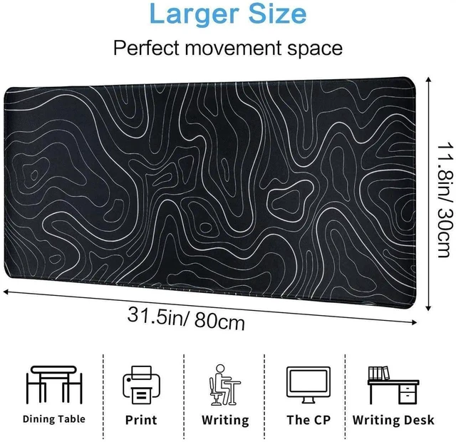 Alt view image 13 of 14 - XXL Gaming Mouse Pad (31.5x11.8 Inch) with Cool Topographic Design, Non-Slip Rubber Base, Stitched Edges, Waterproof Desk Mat for Gaming, Office, Home Computer Setup - Machine Washable (Black)