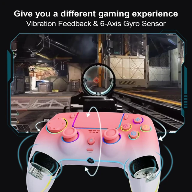 Alt view image 8 of 13 - Wireless Controller for PS5 Pro/PlayStation-5/PC/Mac with Hall Effect joystick trigger/Back Paddles/Cool RGB/Motion Sensor/TURBO/3.5mm Audio Jack - Built-in Speakers Support P-S5 Console Audio