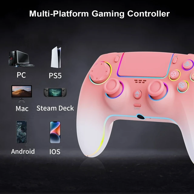 Alt view image 11 of 13 - Wireless Controller for PS5 Pro/PlayStation-5/PC/Mac with Hall Effect joystick trigger/Back Paddles/Cool RGB/Motion Sensor/TURBO/3.5mm Audio Jack - Built-in Speakers Support P-S5 Console Audio