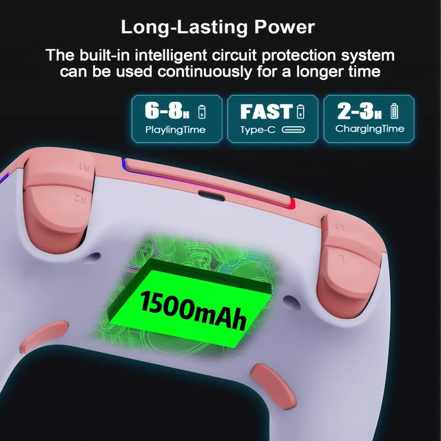 Alt view image 12 of 13 - Wireless Controller for PS5 Pro/PlayStation-5/PC/Mac with Hall Effect joystick trigger/Back Paddles/Cool RGB/Motion Sensor/TURBO/3.5mm Audio Jack - Built-in Speakers Support P-S5 Console Audio