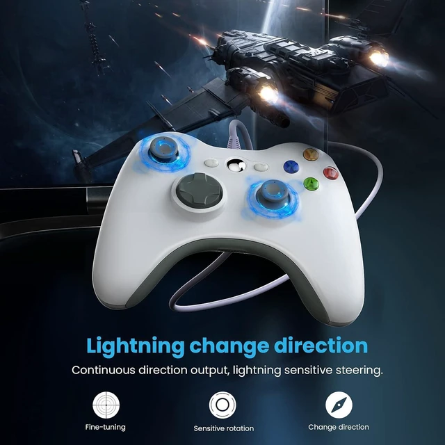Alt view image 11 of 14 - YAEYE PC Wired Controller, Game Controller for Xbox 360 with Dual-Vibration Turbo Compatible with Xbox 360/360 Slim and PC Windows 7,8,10,11(White)