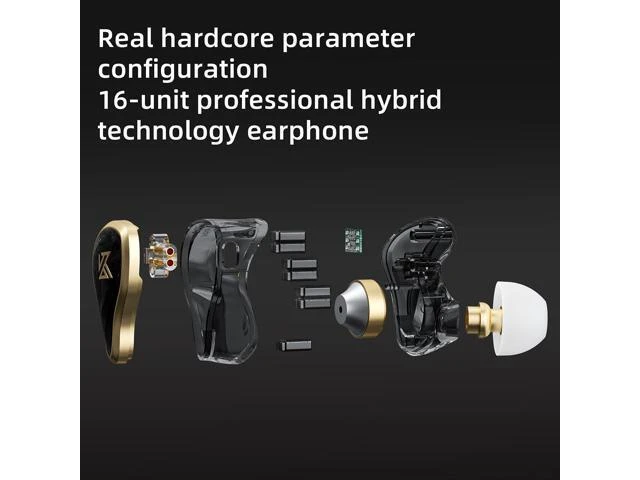 Alt view image 8 of 10 - KZ ZAS in-Ear Headphones Wired Earbuds 16-Unit Hybrid in Ear Monitor Earphone 7BA+1DD IEM Earphone with 8 cores Silver Plated Cable(Black, without Mic)