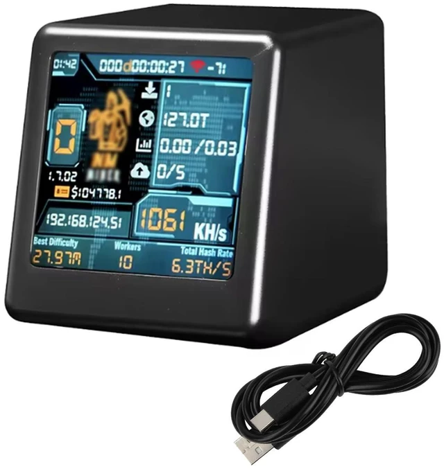 Alt view image 6 of 10 - Bitcoins Miner USB Miner 1060KH/s Desktop-Style V2 ESP32 Hashrate 1.54 Inch Smart Display Crypto Solo Lottery Miner Solo Mining-Black