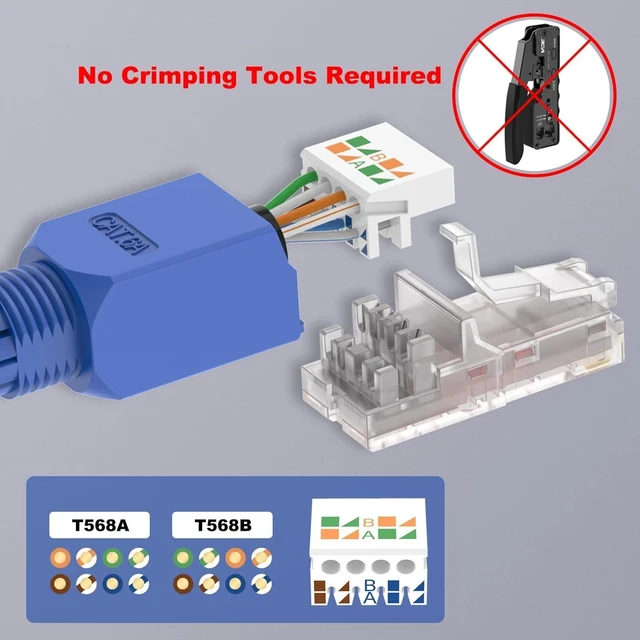 Alt view image 9 of 14 - VCELINK RJ45 Connector Tool-Free, CAT6A Field Termination Plug, Gold Plated Modular Plug, UTP CAT6A Connector Toolless for 23 to 26 AWG Network Cable, 6 Pack, Blue