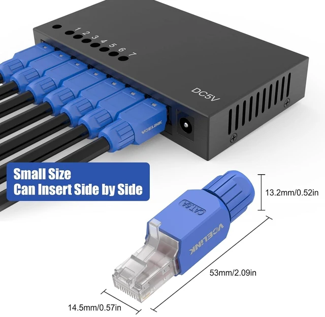 Alt view image 13 of 14 - VCELINK RJ45 Connector Tool-Free, CAT6A Field Termination Plug, Gold Plated Modular Plug, UTP CAT6A Connector Toolless for 23 to 26 AWG Network Cable, 6 Pack, Blue