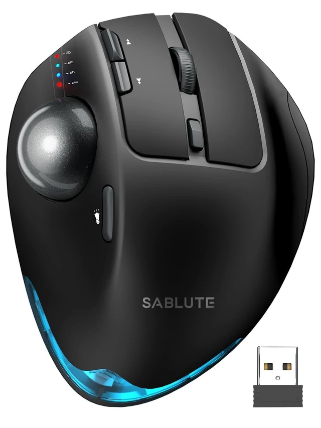 Alt view image 8 of 14 - MAM1 Pro Ergonomic Wireless Trackball Mouse, Adjustable 0°/18° Angle, Thumb Control, Quiet Clicks, 3 Multi-Device Bluetooth & USB Receiver, Rechargeable Mouse for Office, Windows Mac