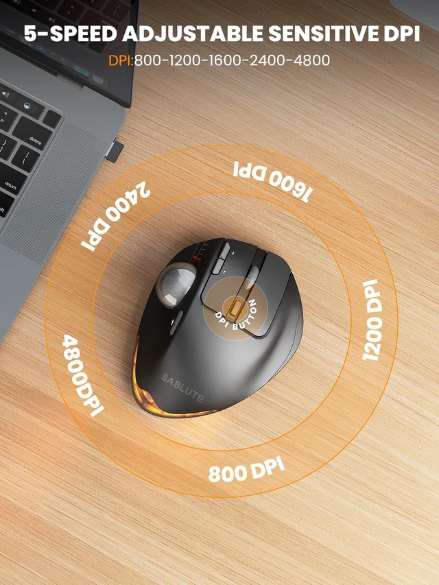 Alt view image 12 of 14 - MAM1 Pro Ergonomic Wireless Trackball Mouse, Adjustable 0°/18° Angle, Thumb Control, Quiet Clicks, 3 Multi-Device Bluetooth & USB Receiver, Rechargeable Mouse for Office, Windows Mac