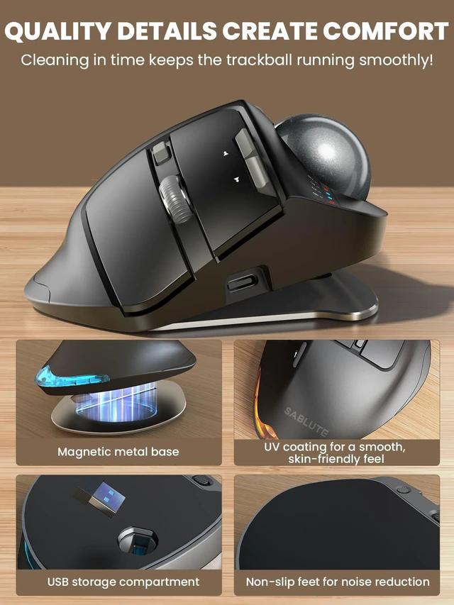 Alt view image 13 of 14 - MAM1 Pro Ergonomic Wireless Trackball Mouse, Adjustable 0°/18° Angle, Thumb Control, Quiet Clicks, 3 Multi-Device Bluetooth & USB Receiver, Rechargeable Mouse for Office, Windows Mac