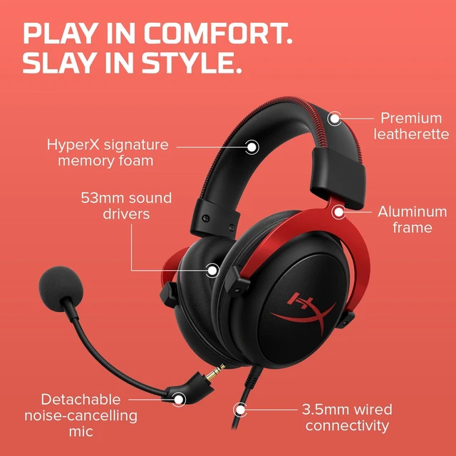 Alt view image 14 of 14 - Cloud II Gaming Headset - 7.1 Surround Sound - Memory Foam Ear Pads - Durable Aluminum Frame - Multi Platform Headset - Works with PC, PS4, PS4 PRO, Xbox One, Xbox One S - Red (KHX-HSCP-RD)