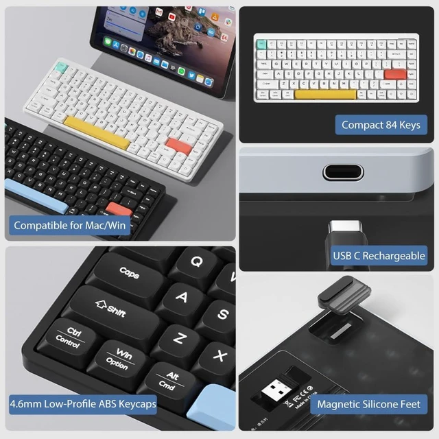 Alt view image 13 of 14 - LINKEET Wireless Mechanical Keyboard 2.4G/Bluetooth, Ultra-Slim Low Profile Silent Mechanical Red Switch, 75% Compact 84 Keys TKL Gaming Keyboard with Ergonomic Magnetic Feet for Multi Device, White