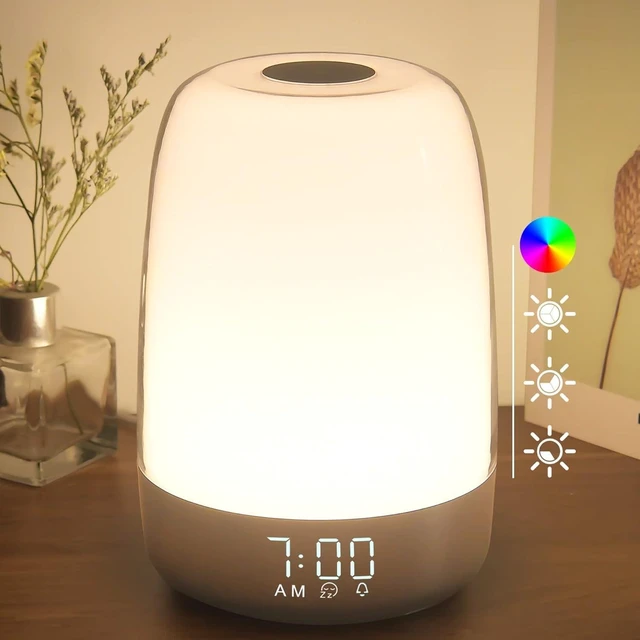 Alt view image 8 of 14 - Touch Wake Up Night Light with Sunrise Simulation Alarm Clock, 3 Ways Dimmable Warm White Bedside Lamp for Kid Bedrooms RGB Ambient Table Nightstand Light,Sleep Aid Snooze Timer Mode