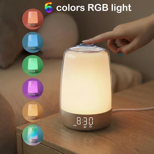 Alt view image 9 of 14 - Touch Wake Up Night Light with Sunrise Simulation Alarm Clock, 3 Ways Dimmable Warm White Bedside Lamp for Kid Bedrooms RGB Ambient Table Nightstand Light,Sleep Aid Snooze Timer Mode