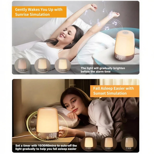 Alt view image 10 of 14 - Touch Wake Up Night Light with Sunrise Simulation Alarm Clock, 3 Ways Dimmable Warm White Bedside Lamp for Kid Bedrooms RGB Ambient Table Nightstand Light,Sleep Aid Snooze Timer Mode