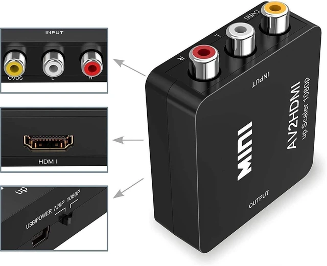 Alt view image 10 of 12 - RCA to HDMI Converter, 1080P RCA Composite CVBS AV to HDMI Video Audio Converter Adapter Compatible with N64 Wii PS2 Xbox VHS VCR Camera DVD, Support PAL/NTSC with HDMI and USB Power Cable
