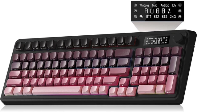 Alt view image 11 of 12 - AULA S99 Pro Keyboard, Wireless Keyboards with Media Knob Custom RGB Backlit, 3-Modes BT/2.4G/USB-C Membrane Gaming Creamy Keyboard for Windows/MAC/PC Gamer - Black Pink