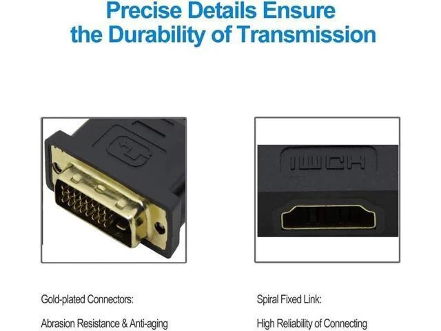 Alt view image 12 of 14 - DIXSG DVI to HDMI Adapter, Bidirectional DVI (DVI-D) to HDMI 1080P Male to Female Converter with Gold-Plated Cord 2 Pack (Black)