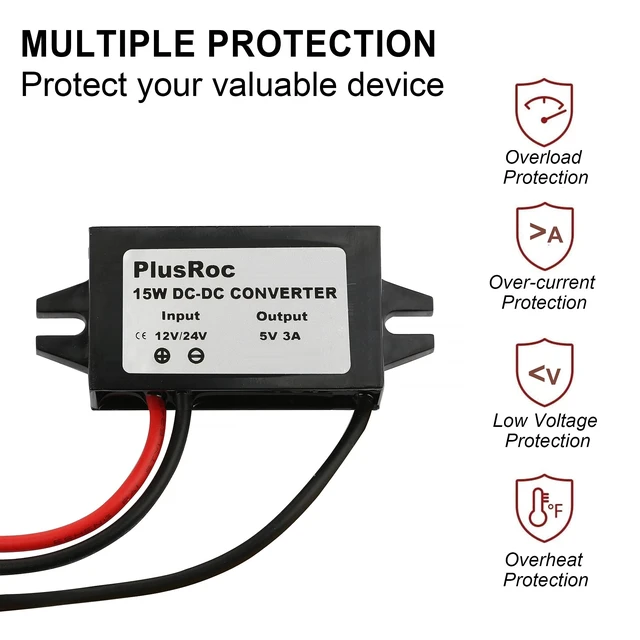Alt view image 11 of 14 - Waterproof 12V/24V to 5V Converter DC-DC Step Down Module Power Adapter Compatible with Raspberry Pi 4, Cellphone, Car (USB Type-C Connector)