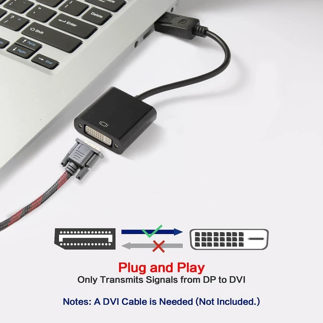 Alt view image 12 of 14 - DIXSG DisplayPort to DVI Adapter, 1080P Gold-Plated DP (Male) to DVI-D (Female) Converter Cable, Compatible with PC, Laptop, Desktop, Monitor, HDTV & Projector