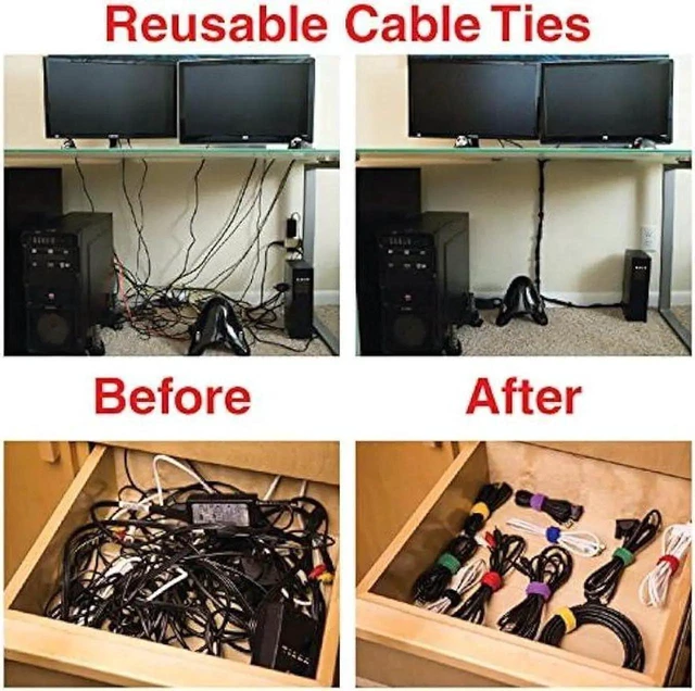 Alt view image 13 of 14 - 50 Pcs Cable Clips with 10 Reusable Ties - 3M Adhesive Wire Management Clamps for Desk, Home, Office, Car - Multipurpose Cord Organizer for Cables, Wires, Chargers (Black)