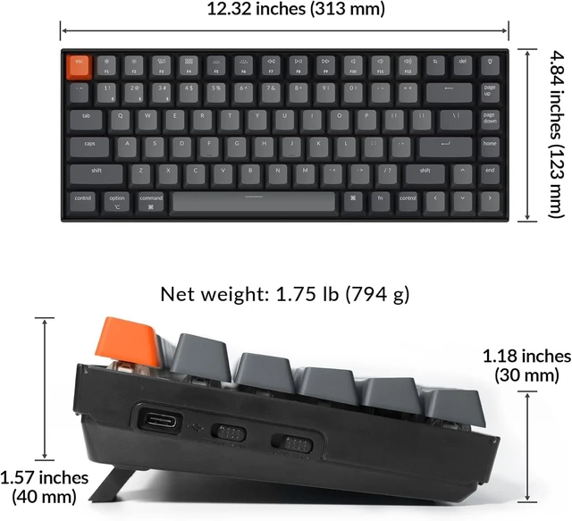 Alt view image 12 of 14 - Keychron K2 75% Layout Bluetooth Wireless Mechanical Keyboard K Pro Brown Switch/White LED Backlit/USB C/Anti Ghosting/N-Key Rollover, 84 Keys Gaming Keyboard for Mac Windows-Version 2