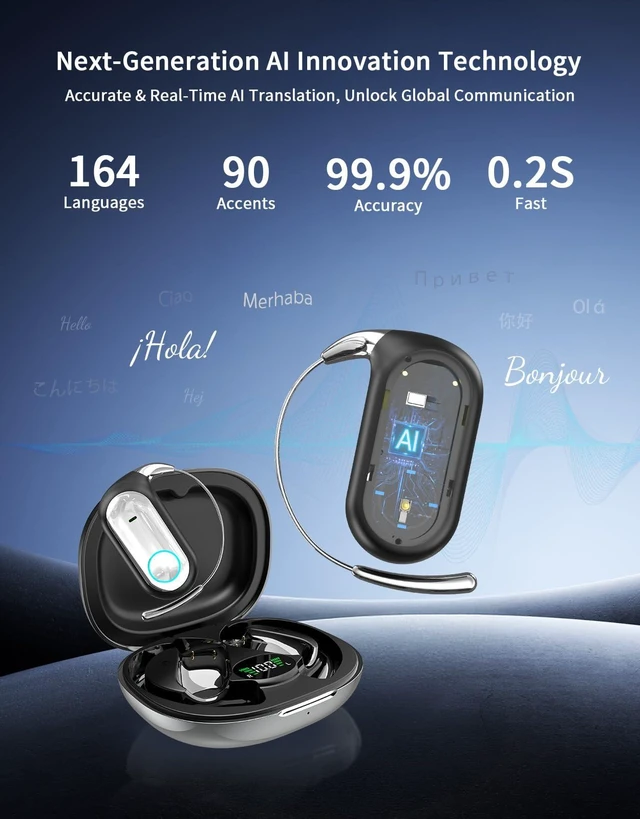 Alt view image 9 of 14 - AI Translation Earbuds Real Time,164 Languages Translator Ear Buds,Audifonos Traductores Inglés Español,5-in-1 Translating Headphones/7 Modes/96H Translator Device for Travel Business Learning