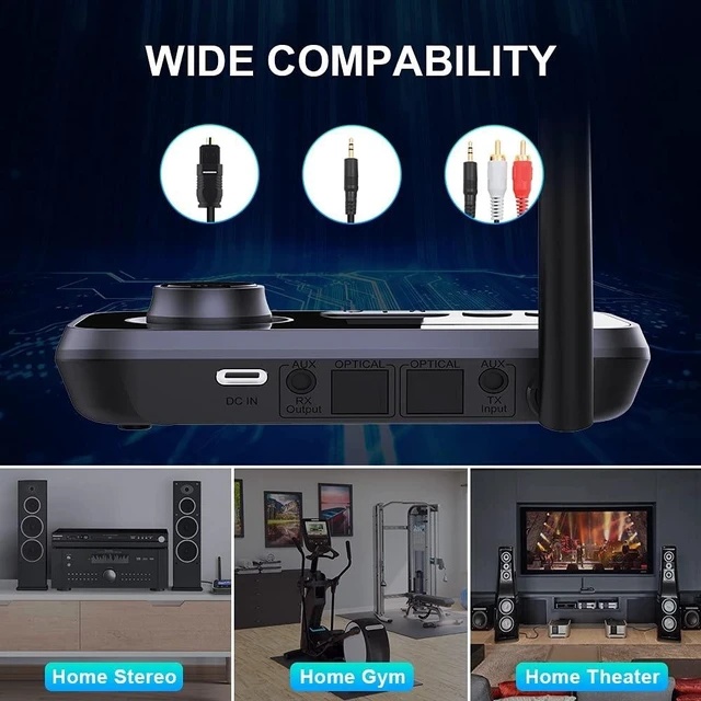 Alt view image 13 of 14 - Ainostone Bluetooth 5.3 Transmitter Receiver for 2 Headphones 3-in-1 Audio Adapter with Bypass Low Latency LCD Display ON/OFF Switch Volume Control Optical AUX RCA for Headphone Speaker TV Home Stereo