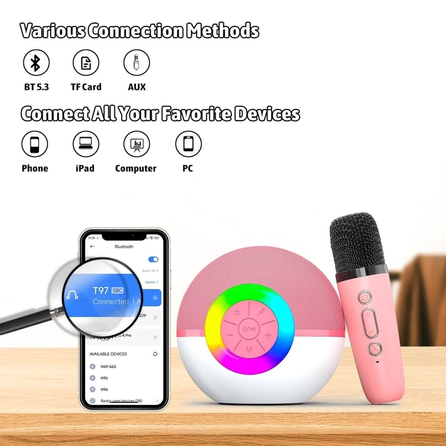 Alt view image 9 of 14 - Heroange Karaoke Microphone Machine Toys for Kids Adults, Mini Portable Bluetooth Speaker with 2 Wireless Mics, Christmas Birthday Gifts for Boys Girls Ages 3 4 5 6 7 8 9 10 11 12+ Year (Pink)