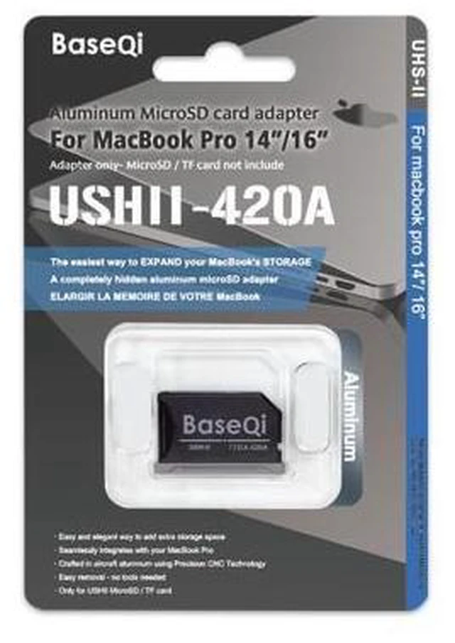 Alt view image 3 of 4 - Generic BASEQI UHS-II Aluminum microSD Adapter for 2021 M1 MacBook Pro 14"" & 16" (Space Black, Adapter), isda420a