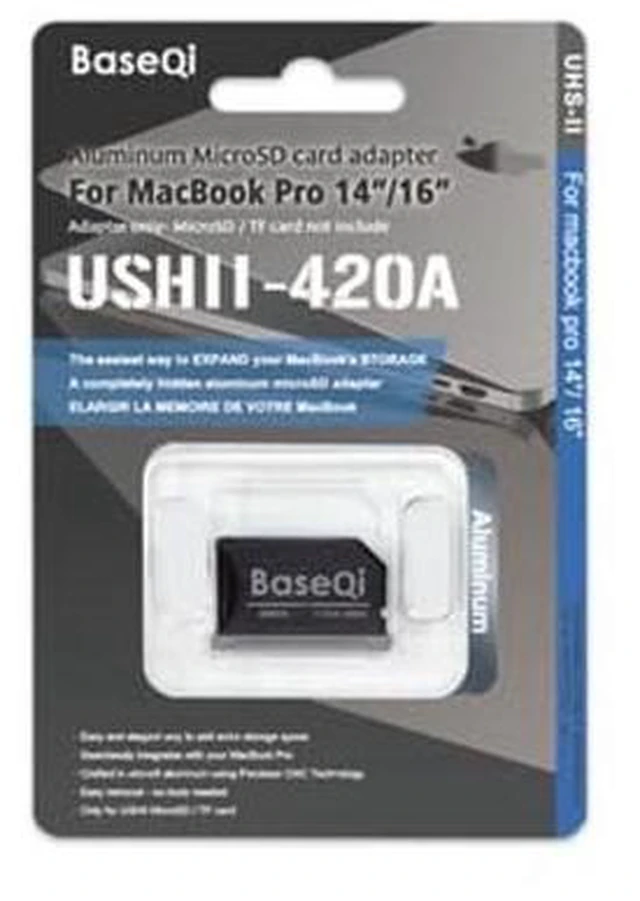Alt view image 4 of 4 - Generic BASEQI UHS-II Aluminum microSD Adapter for 2021 M1 MacBook Pro 14"" & 16" (Space Black, Adapter), isda420a