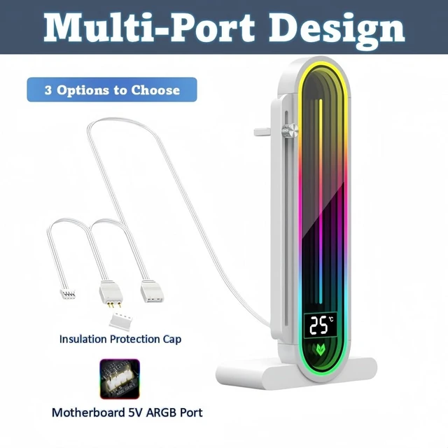Alt view image 9 of 12 - KLLsmDesign Height Adjustable RGB GPU Support with Integrated Temperature Display, 3PIN 5V PC Graphics Card Stand Holder, Anti Sag Bracket & Magnetic Base