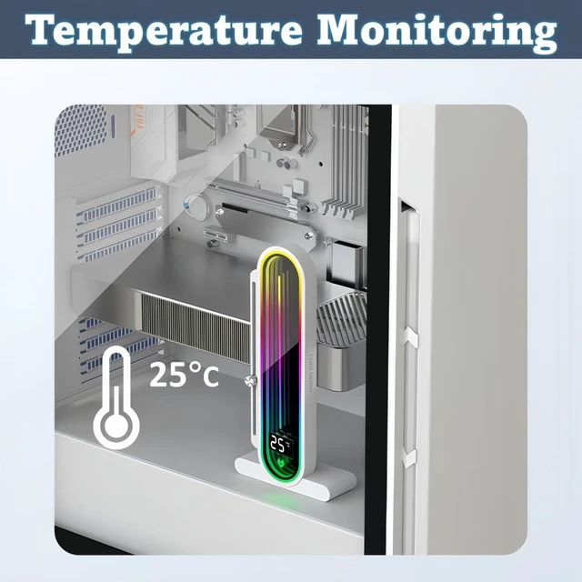 Alt view image 11 of 12 - KLLsmDesign Height Adjustable RGB GPU Support with Integrated Temperature Display, 3PIN 5V PC Graphics Card Stand Holder, Anti Sag Bracket & Magnetic Base