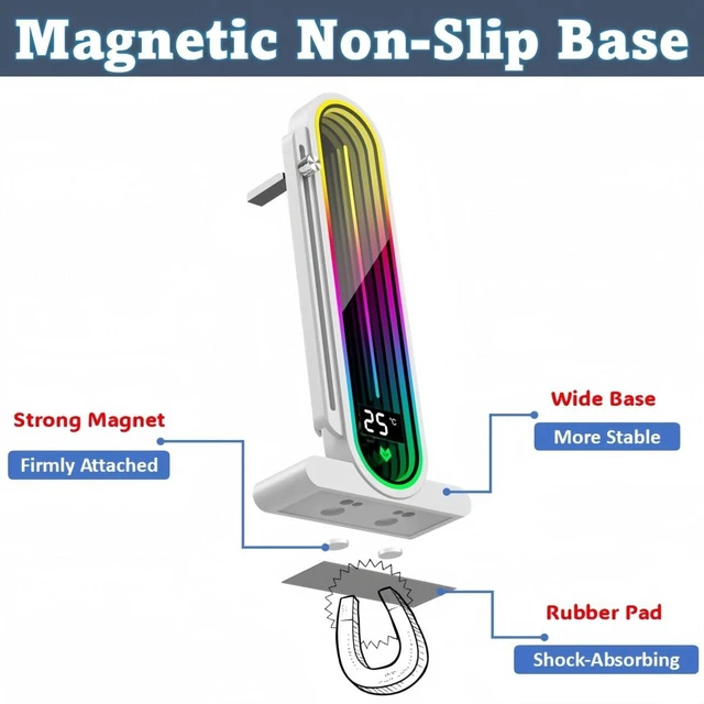 Alt view image 12 of 12 - KLLsmDesign Height Adjustable RGB GPU Support with Integrated Temperature Display, 3PIN 5V PC Graphics Card Stand Holder, Anti Sag Bracket & Magnetic Base
