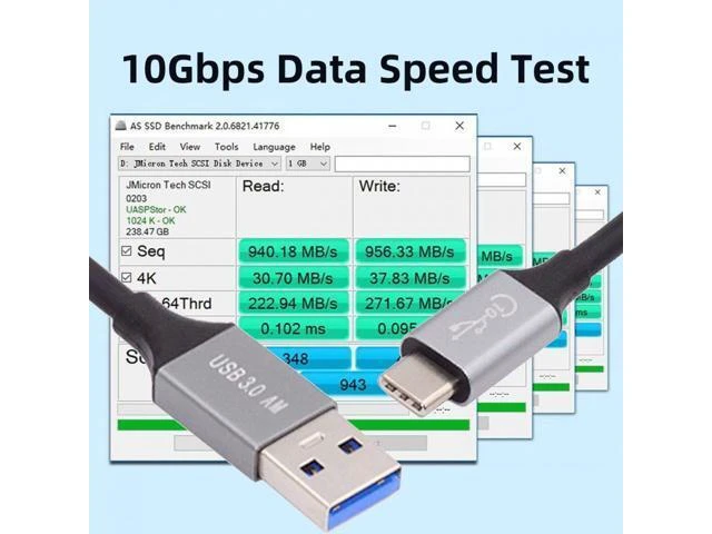 Alt view image 11 of 14 - 10Gbps USB 3.1 Type-C Male to USB3.0 Type A Male Data Power Cable 5V3A for Laptop Phone Disk (30cm)