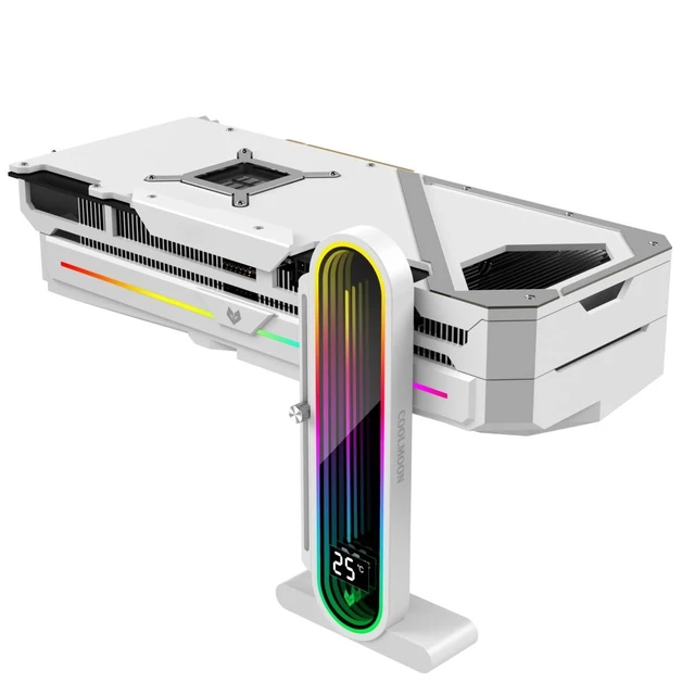 Alt view image 7 of 12 - KLLsmDesign Height Adjustable RGB GPU Support with Integrated Temperature Display, 3PIN 5V PC Graphics Card Stand Holder, Anti Sag Bracket & Magnetic Base