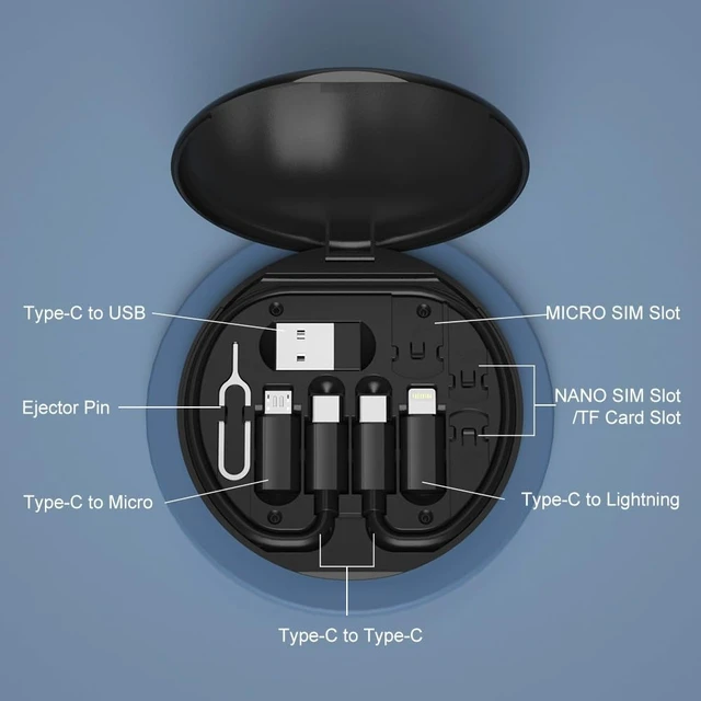 Alt view image 8 of 12 - USB Adapter Kit, USB C Travel Organizer Case with Phone Stand, Black | Micro-USB and Lightning-Compatible Connectors, SIM Card Storage, Eject Pin, Charging and Data Functions Vary by Device
