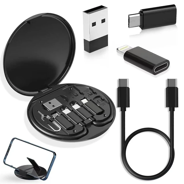 Alt view image 7 of 12 - USB Adapter Kit, USB C Travel Organizer Case with Phone Stand, Black | Micro-USB and Lightning-Compatible Connectors, SIM Card Storage, Eject Pin, Charging and Data Functions Vary by Device