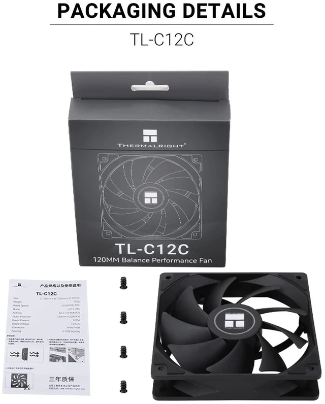 Alt view image 11 of 12 - TL-C12C CPU Fan 120mm Case Cooler Fan, 4Pin PWM Silent Computer Fan with S-FDB Bearing Included, up to 1550RPM Cooling Fan