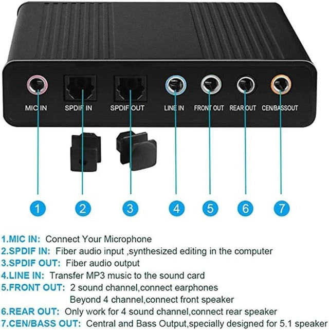 Alt view image 10 of 10 - 6 Channel External Sound Card USB 2.0 External 5.1 Surround Sound Optical S/PDIF Audio Sound Card Adapter For PC Laptop