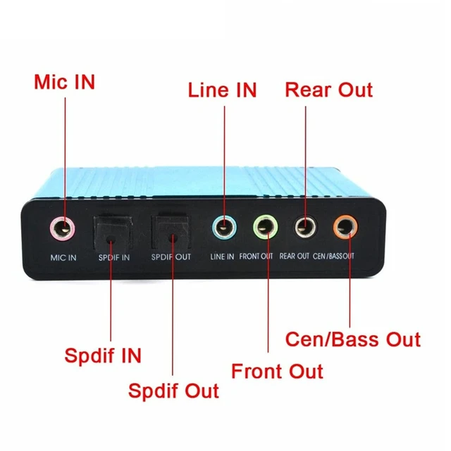 Alt view image 12 of 12 - 5.1 Channel USB Sound Card, Analog Play Recording External Sound Card for PC Laptop Computer with Multiple Interfaces, 48kHz Sampling Rate (Blue)