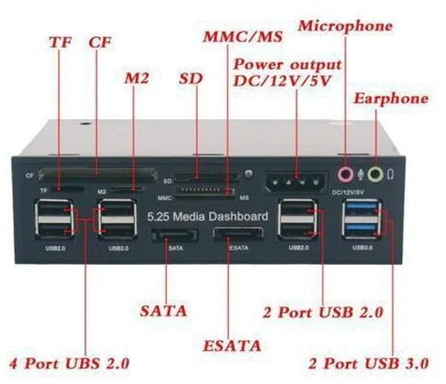 Alt view image 9 of 10 - 5.25inch Front Panel Internal PC Accessories All In 1 Media Dashboard Hub Multifuntion Card Reader Optical Drive Computer Audio