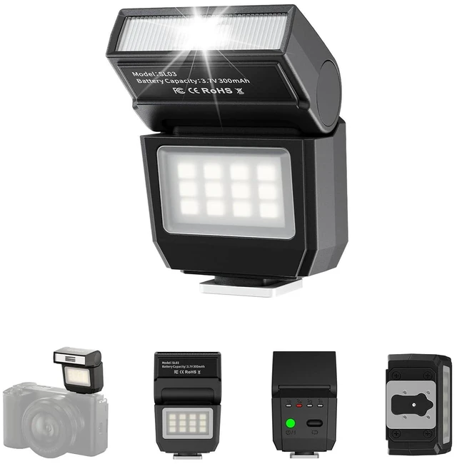 Alt view image 8 of 14 - VoltSync SL03 Camera Mini Flash Speedlite with Video Light for Beginners Basic, GN8 6500K Flash 90° Angle Adjustable Compatible with Sony/Canon/Fuji/Nikon DSLR, Universal Single Contact Hot Shoe Mount